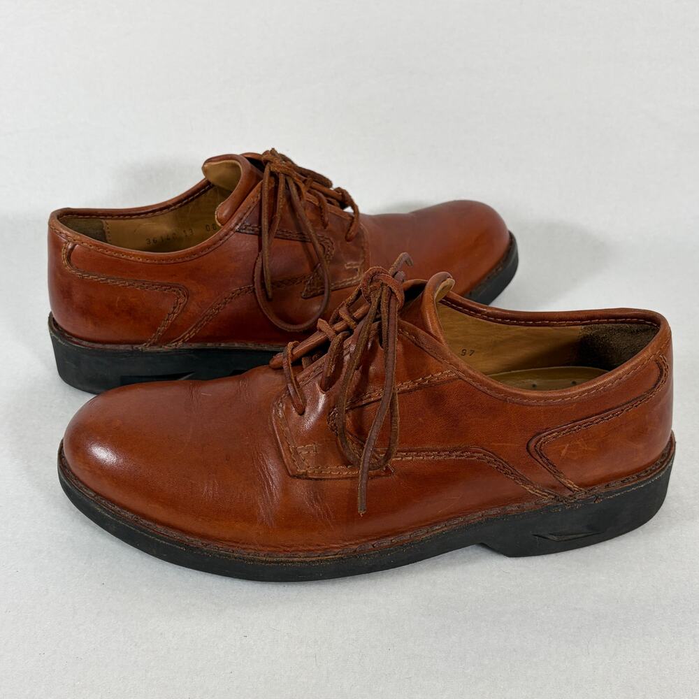 Clarks Shoes Men's 10 Cognac Brown Leather Oxford Lace Up Casual Loafers